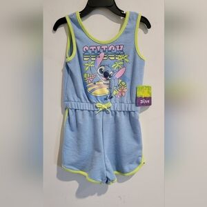 Disney Lilo & Stitch Light Blue Tank Romper with Neon Trim